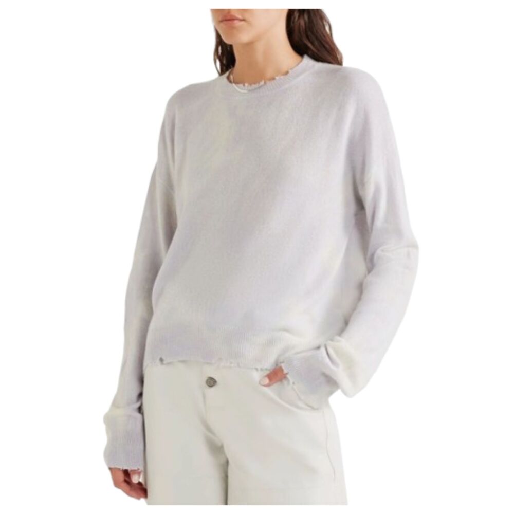 RtA Emma Cashmere Sweater Light Tie-Dye Ivory Lilac Distressed Edges XS